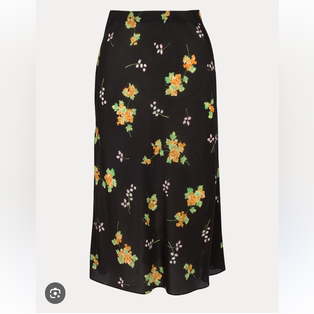 Realisation Par Black Floral Midi Skirt with Yellow & Green Accents